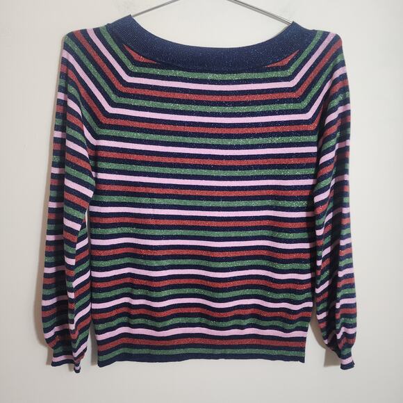 Boden striped wool blend sparkly long sleeve colorful sweater woman's size 8 - Picture 3 of 11